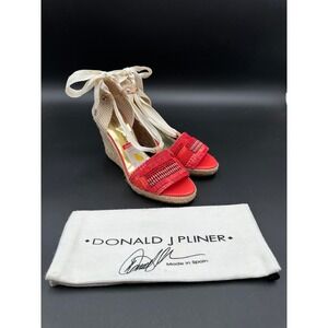 Donald J Pliner Elsa Red Espadrille Wedge Heels Ribbon‎ Tie Up Sandals 8